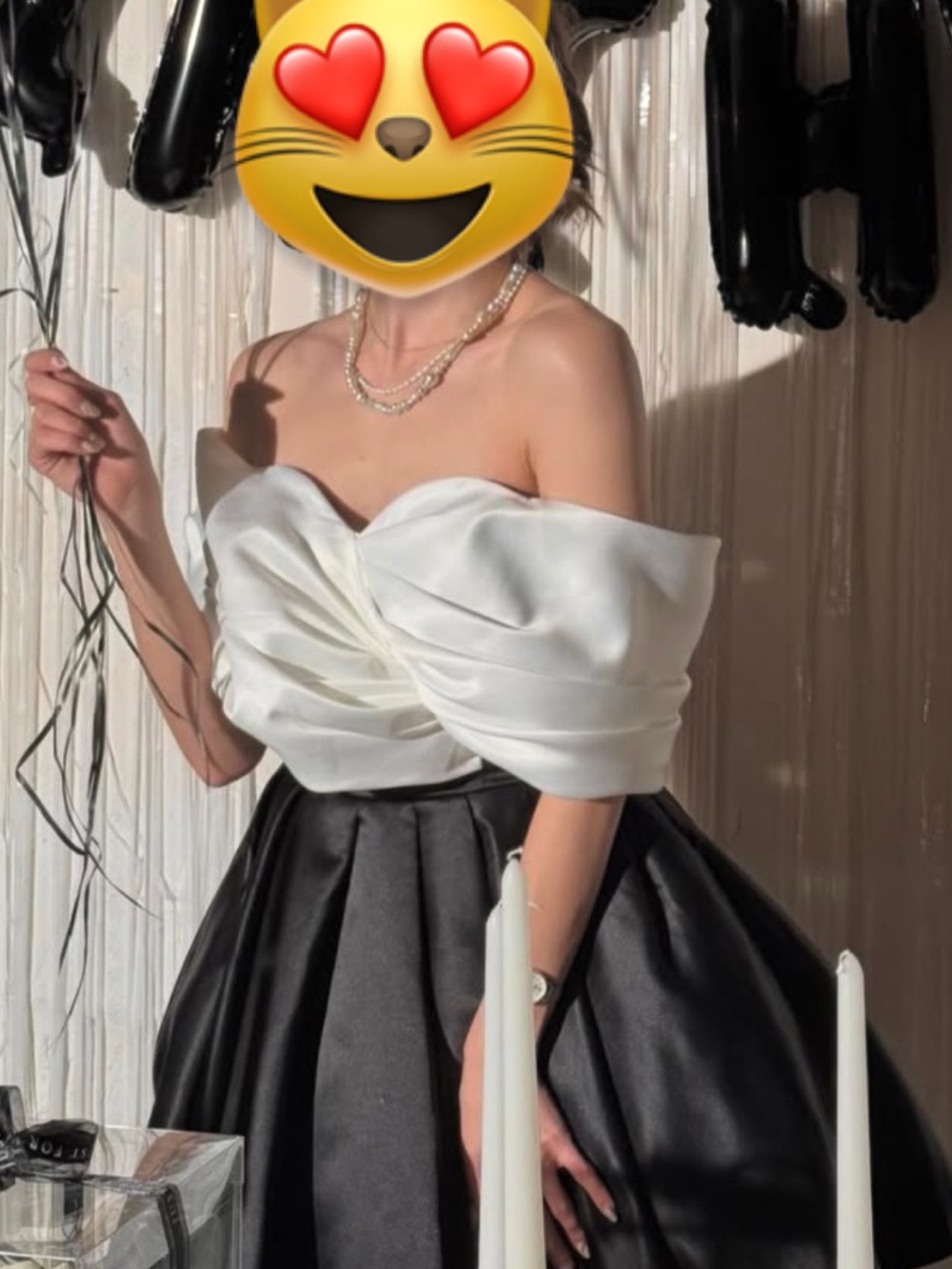 Elegant Off-Shoulder Two-Tone Satin Dress in White and Black